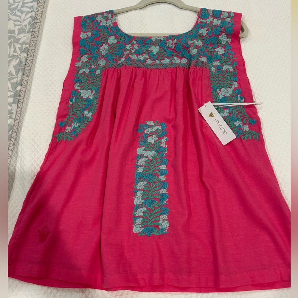 J. Marie - Hot pink embroidered flowy top with blue and green accents Hannah Top